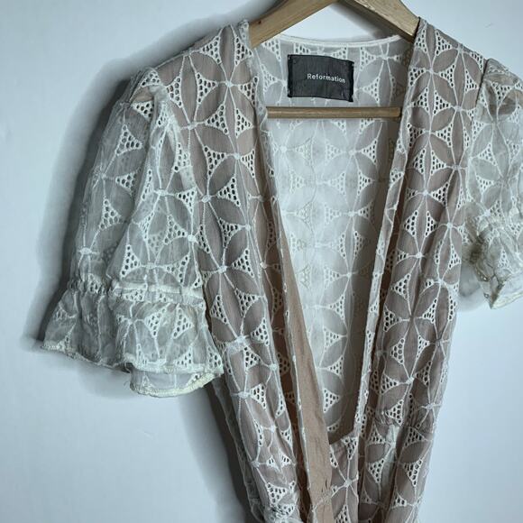 Reformation Lucas Eyelet Mini Dress Womens New Small Ivory - Picture 2 of 11